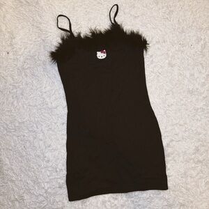 Dolls Kill x Hello Kitty Black Bodycon Mini Dress with Fuzzy Trim